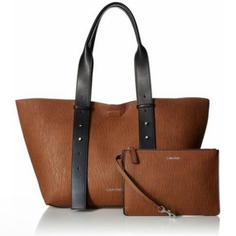 Calvin Klein Large Leather Jean Belted Tote with Clutch 👜✨